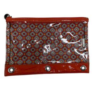 Vera Bradley Frill Paprika Patterned Clear Vinyl Binder Zipper Pouch 3 Grommets